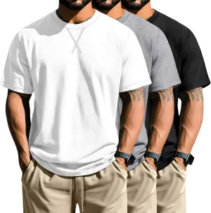 Neer 3 Pack Men's Big and Tall T-Shirts Cotton Short Sleeve Crewneck Plus Size Tee Shirts Hipster Longline Tops