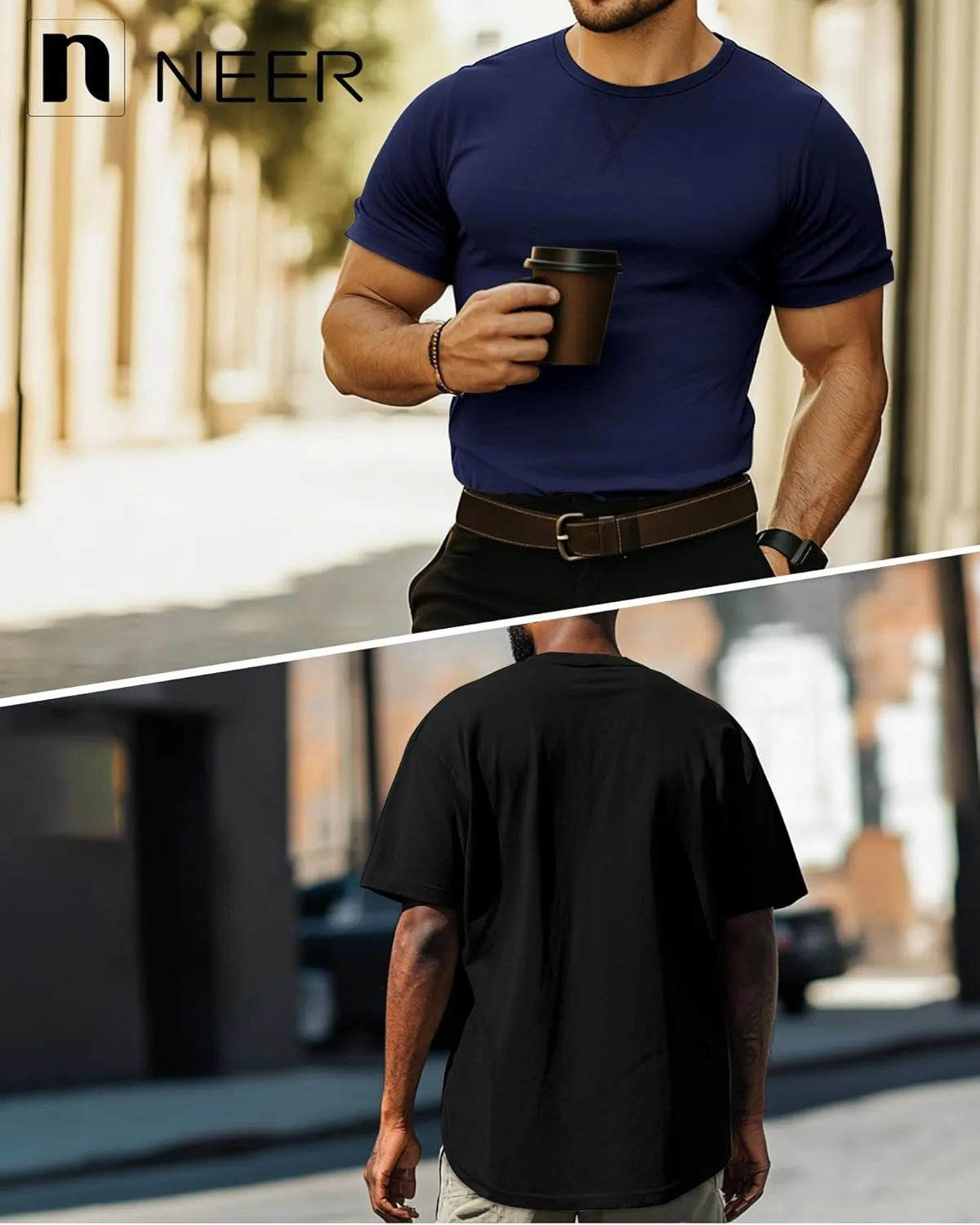 Neer 3 Pack Men's Big and Tall T-Shirts Cotton Short Sleeve Crewneck Plus Size Tee Shirts Hipster Longline Tops