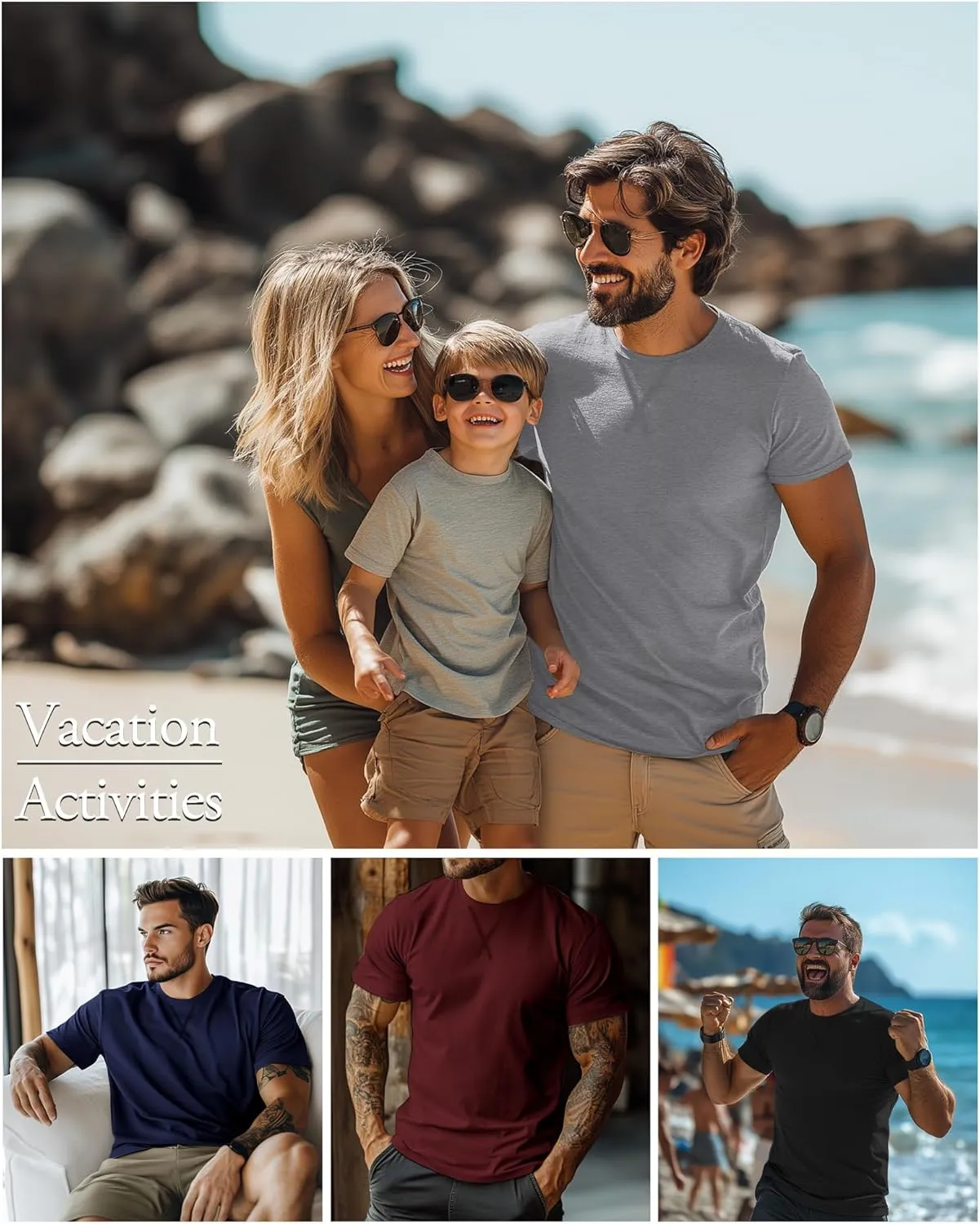 Neer 3 Pack Men's Big and Tall T-Shirts Cotton Short Sleeve Crewneck Plus Size Tee Shirts Hipster Longline Tops