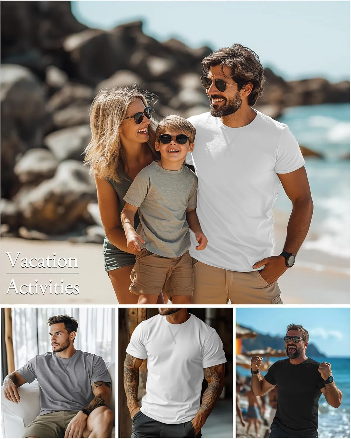 Neer 3 Pack Men's Big and Tall T-Shirts Cotton Short Sleeve Crewneck Plus Size Tee Shirts Hipster Longline Tops