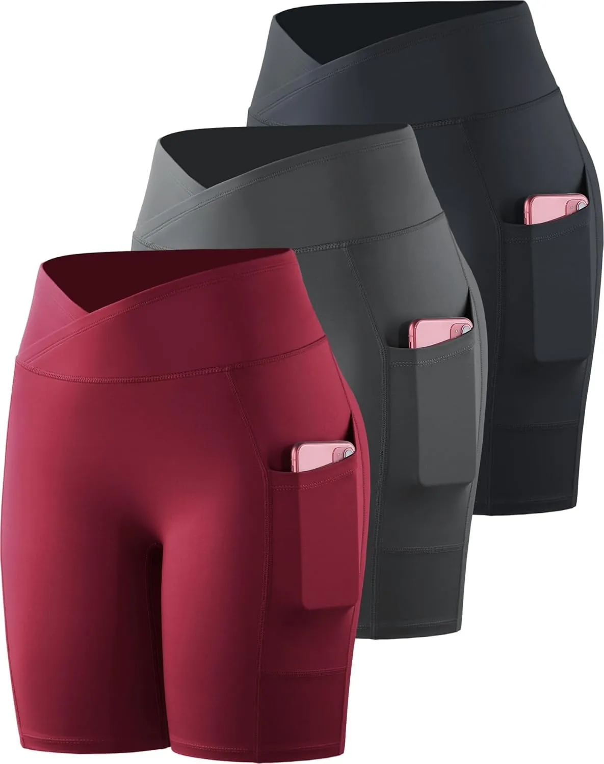 NELEUS Women's 3 Pack Biker Shorts High Waist Running Yoga Shorts with Pockets