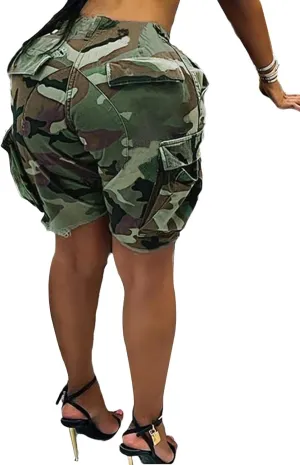 NRTHYE Womens High Waisted Camo Shorts Casual Trendy Short Pants Summer Shorts with Pockets