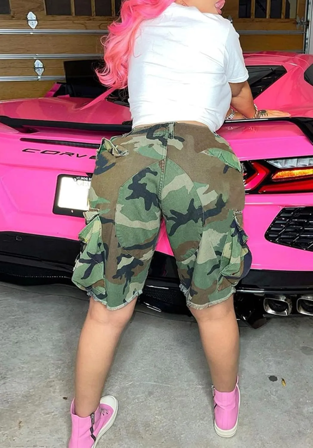 NRTHYE Womens High Waisted Camo Shorts Casual Trendy Short Pants Summer Shorts with Pockets
