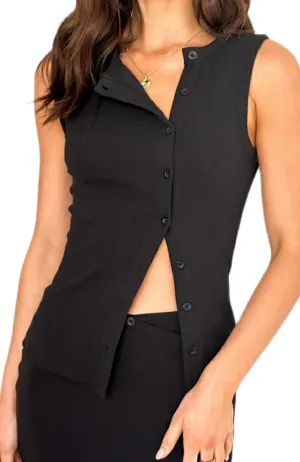 NUFIWI Women Button Up Tank Top Ribbed Crewneck Open Front Shirt Sleeveless Slim Fit Dressy Vest Tops Trendy Fashion