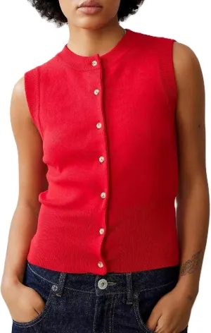 NUFIWI Women Button Up Tank Top Ribbed Crewneck Open Front Shirt Sleeveless Slim Fit Dressy Vest Tops Trendy Fashion