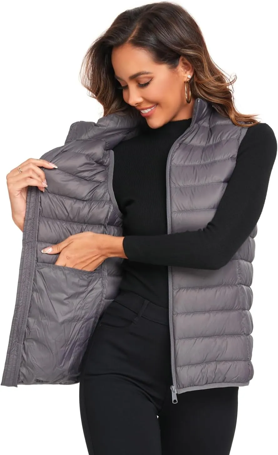 Obosoyo Women's Ultra Light Long Down Vest Winter Packable Down Jacket Lightweight Outdoor Puffer Vest Coat