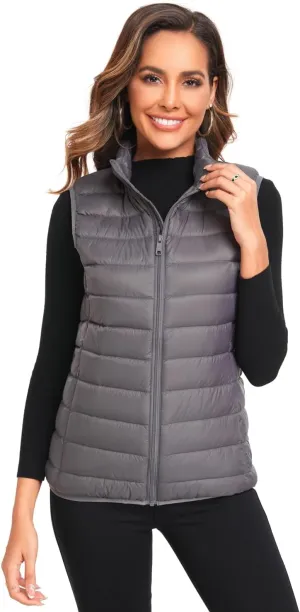 Obosoyo Women's Ultra Light Long Down Vest Winter Packable Down Jacket Lightweight Outdoor Puffer Vest Coat