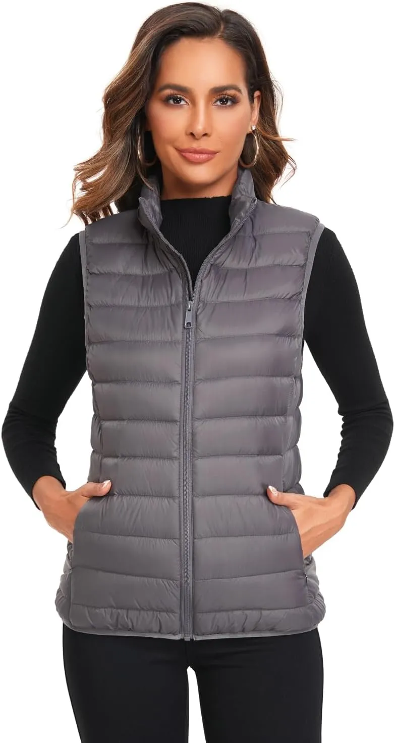 Obosoyo Women's Ultra Light Long Down Vest Winter Packable Down Jacket Lightweight Outdoor Puffer Vest Coat