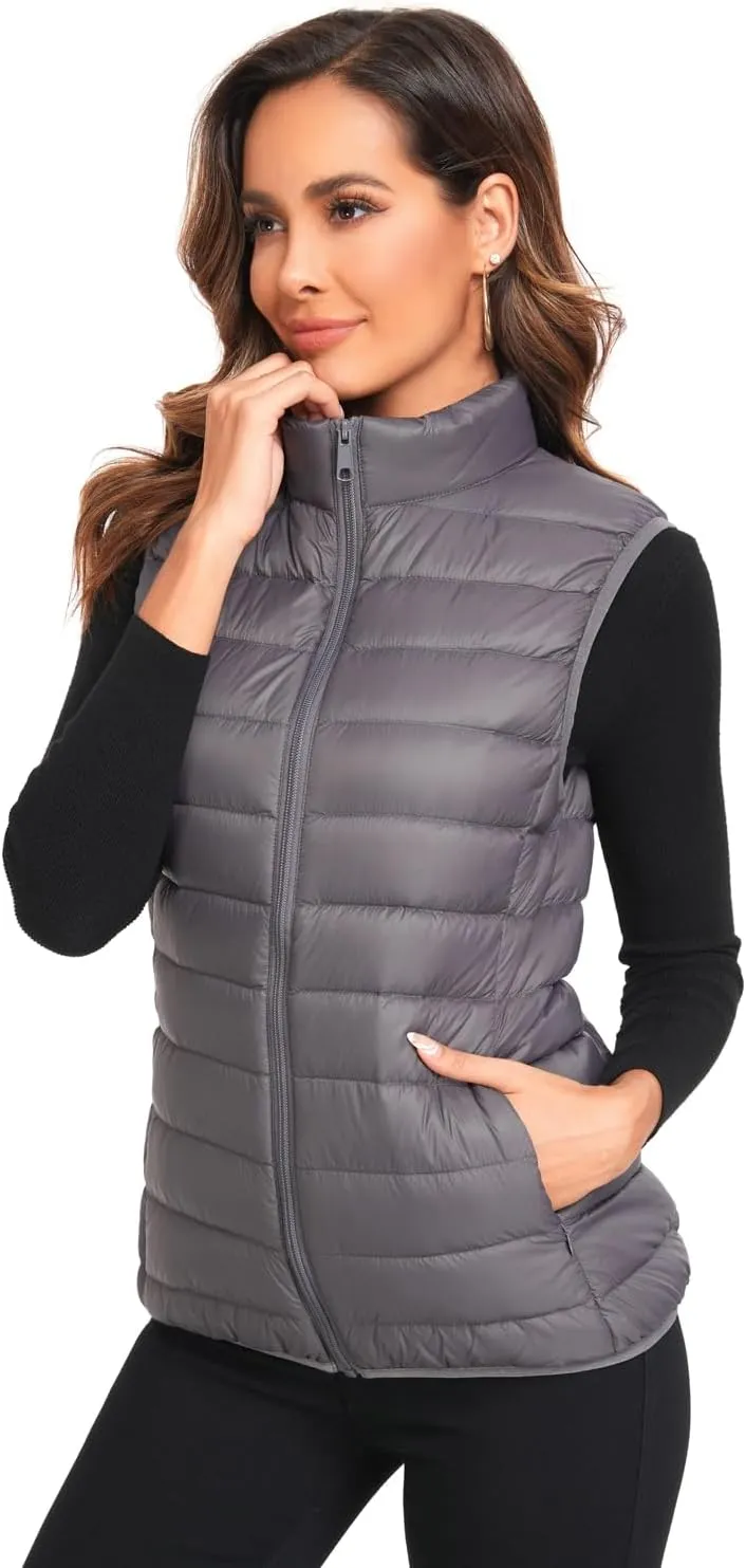 Obosoyo Women's Ultra Light Long Down Vest Winter Packable Down Jacket Lightweight Outdoor Puffer Vest Coat