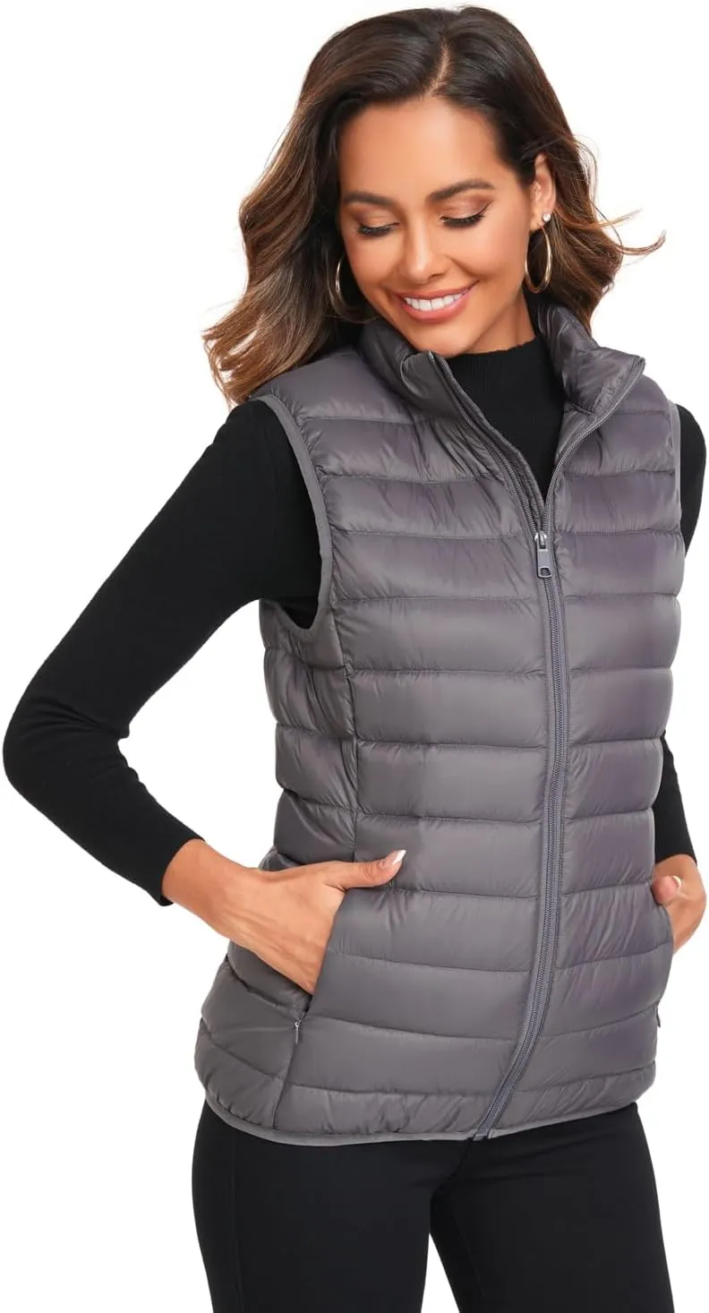 Obosoyo Women's Ultra Light Long Down Vest Winter Packable Down Jacket Lightweight Outdoor Puffer Vest Coat