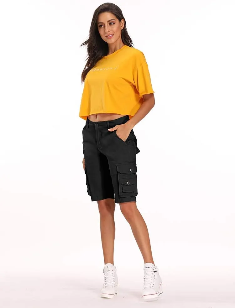 OCHENTA Women's Casual Multi-Pockets Bermuda Cargo Shorts Camo Knee Length Summer Hiking Shorts