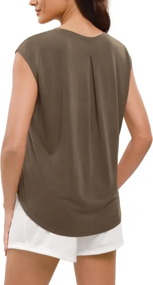 ODODOS Modal Soft Sleeveless Shirts for Women Crew Neck Yoga Tee Summer Flowy Workout Tank Tops