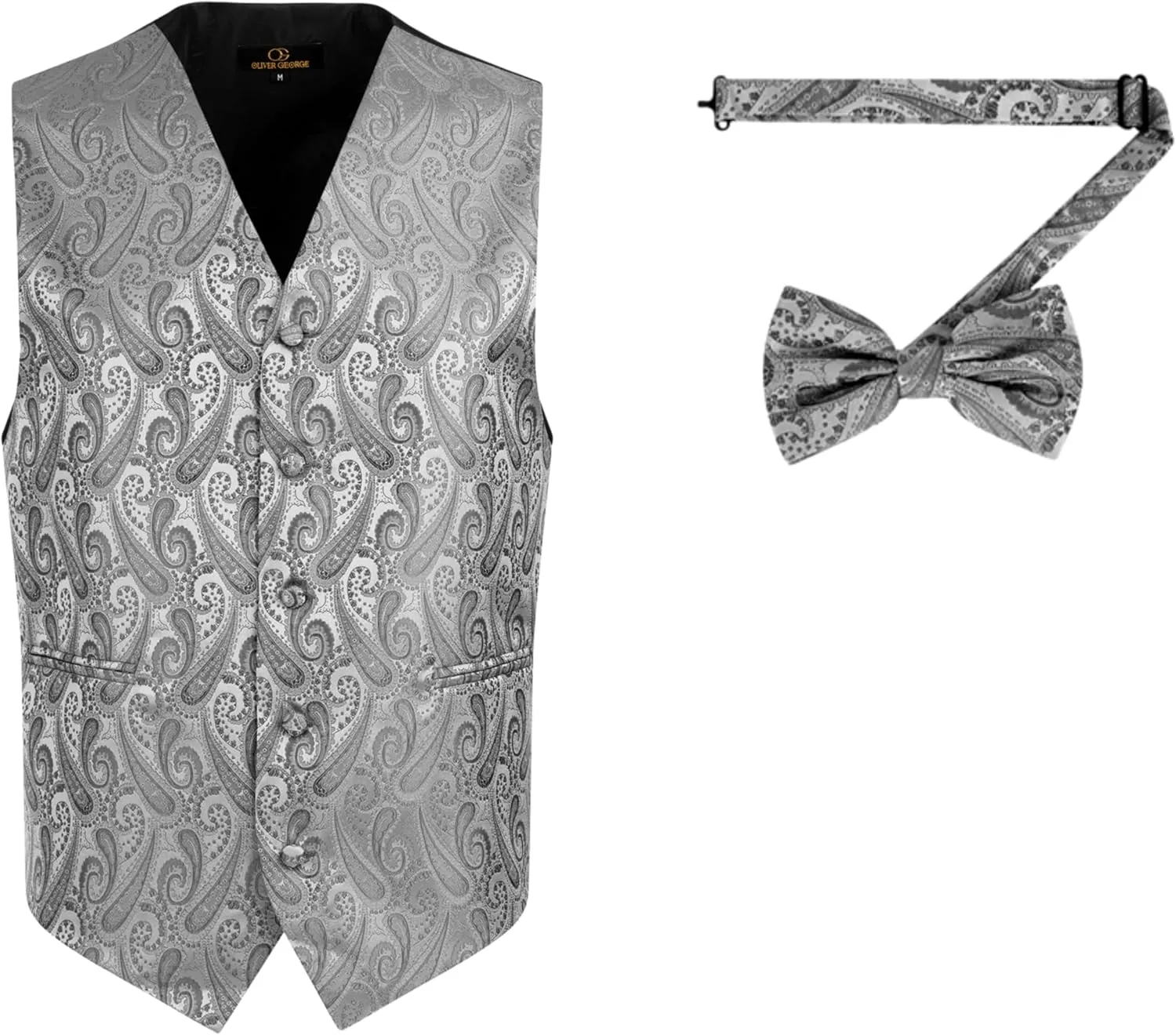 Oliver George Men's Paisley Formal Waistcoat Tuxedo Dress Vest Bow Tie Set for Suit or Tuxedo