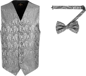 Oliver George Men's Paisley Formal Waistcoat Tuxedo Dress Vest Bow Tie Set for Suit or Tuxedo