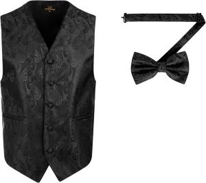 Oliver George Men's Paisley Formal Waistcoat Tuxedo Dress Vest Bow Tie Set for Suit or Tuxedo