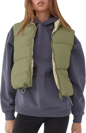 Orolay Women's Cropped Puffer Vest - Lightweight Reversible Zip Up Padded Outerwear Stand Collar Gilet Sleeveless Jacket