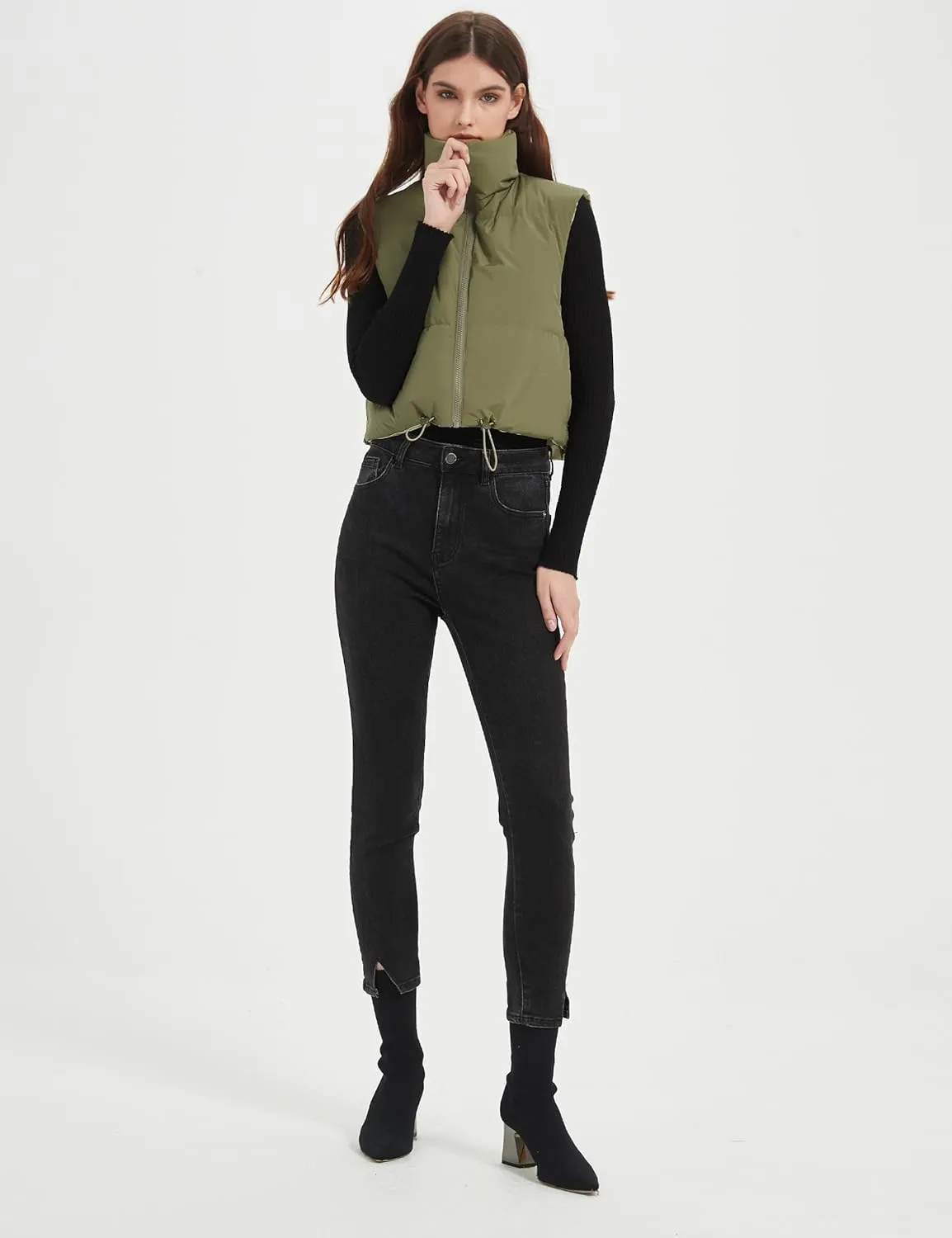 Orolay Women's Cropped Puffer Vest - Lightweight Reversible Zip Up Padded Outerwear Stand Collar Gilet Sleeveless Jacket