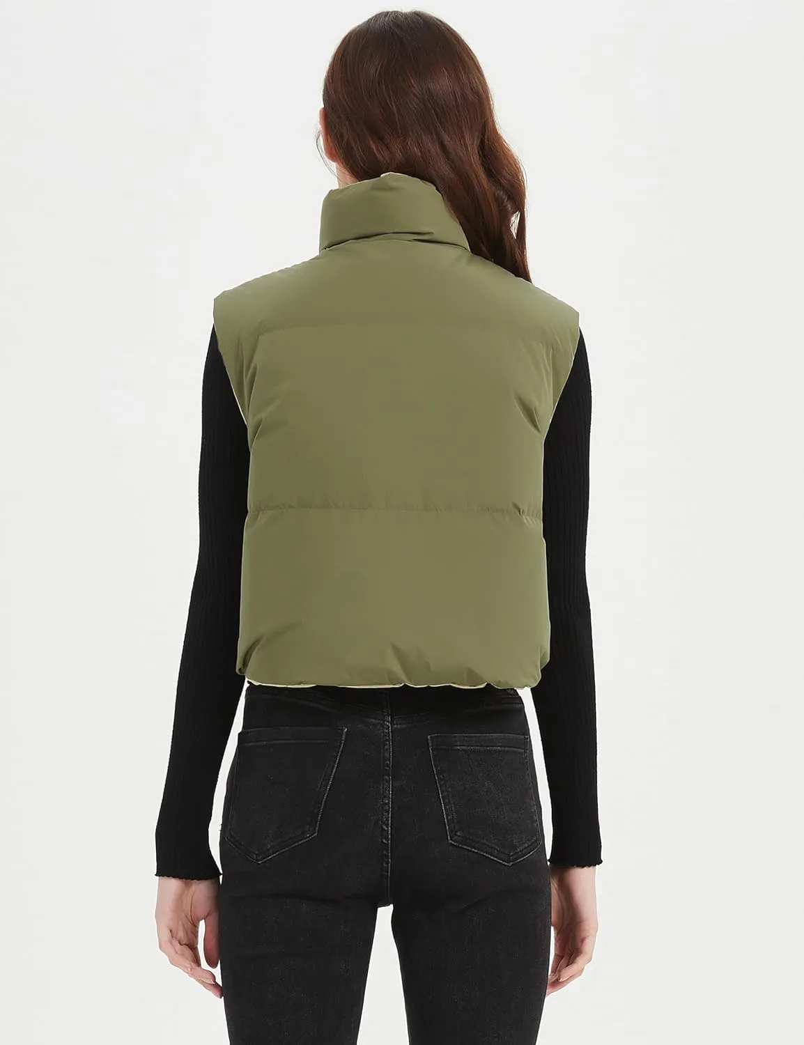 Orolay Women's Cropped Puffer Vest - Lightweight Reversible Zip Up Padded Outerwear Stand Collar Gilet Sleeveless Jacket