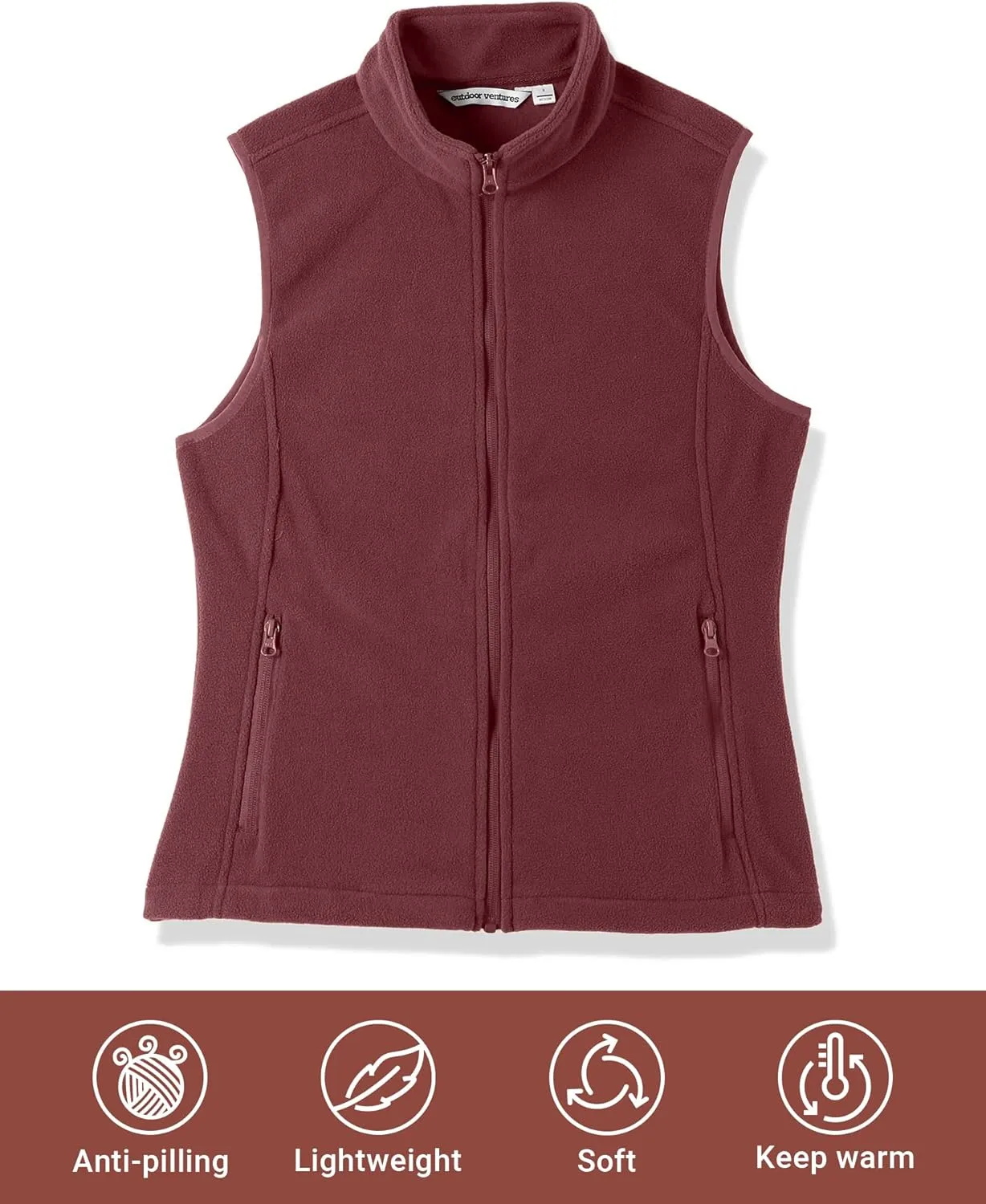 Outdoor Ventures Women's Polar Fleece Zip Vest Outerwear with Pockets,Warm Sleeveless Coat Vest for Fall & Winter