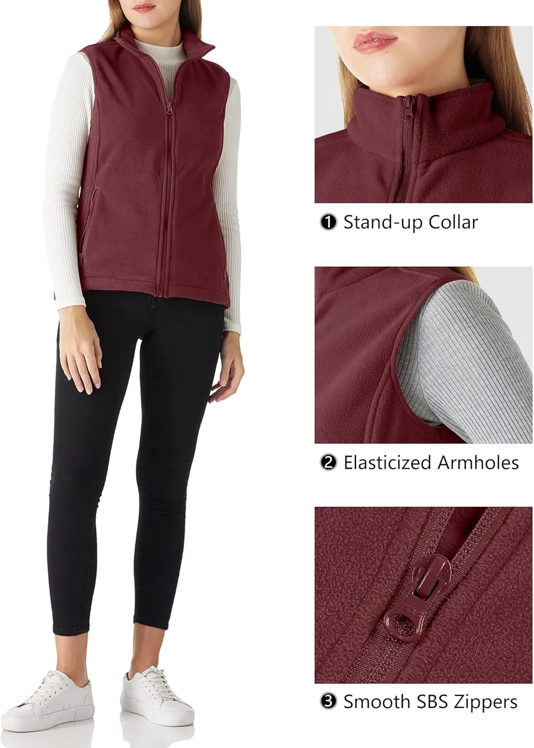 Outdoor Ventures Women's Polar Fleece Zip Vest Outerwear with Pockets,Warm Sleeveless Coat Vest for Fall & Winter