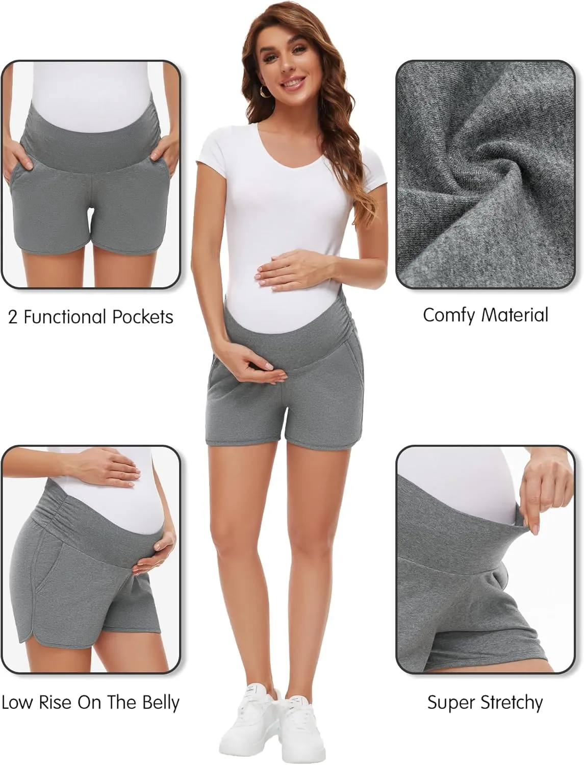 PACBREEZE Women's Maternity Shorts Lounge Pajama Workout Running Casual Summer Pregnancy Shorts, S-XXL