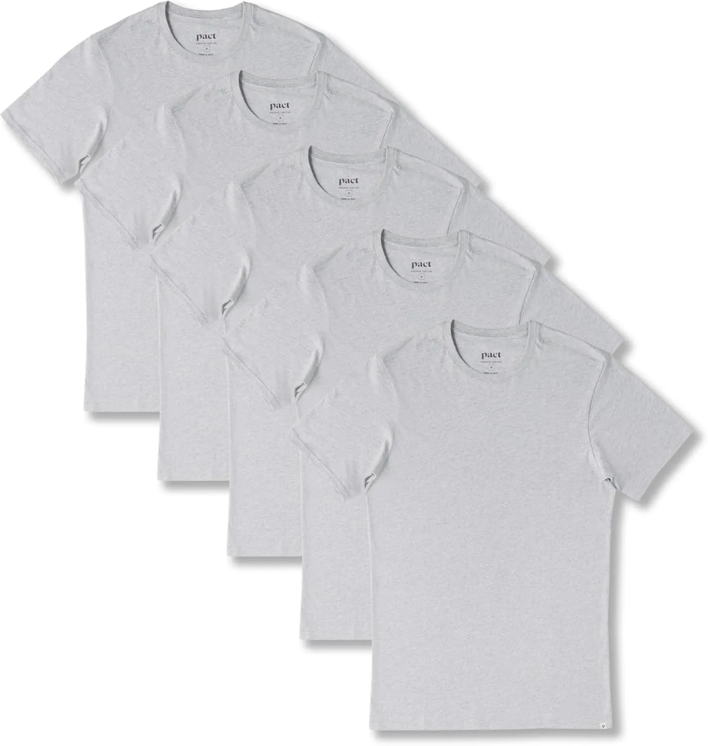 Pact Men's Organic Cotton Softspun Standard Fit Crew Neck T-Shirt, Pack of 5