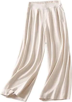 Palazzo Pants for Women Elastic High Waisted Pants Summer Linen Wide Leg Lounge Trousers Sporty Joggers