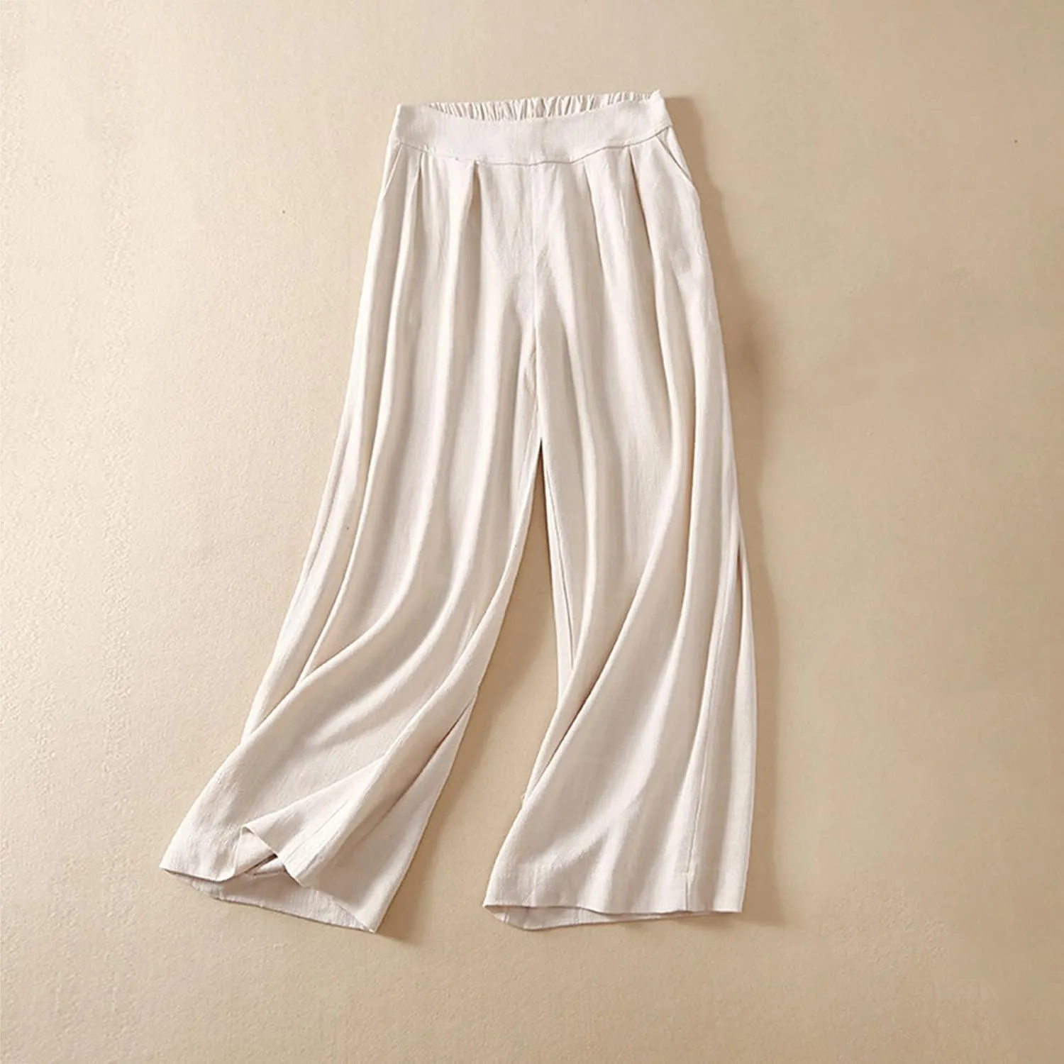 Palazzo Pants for Women Elastic High Waisted Pants Summer Linen Wide Leg Lounge Trousers Sporty Joggers