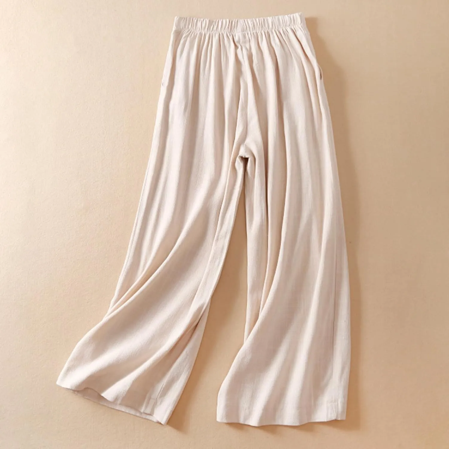 Palazzo Pants for Women Elastic High Waisted Pants Summer Linen Wide Leg Lounge Trousers Sporty Joggers