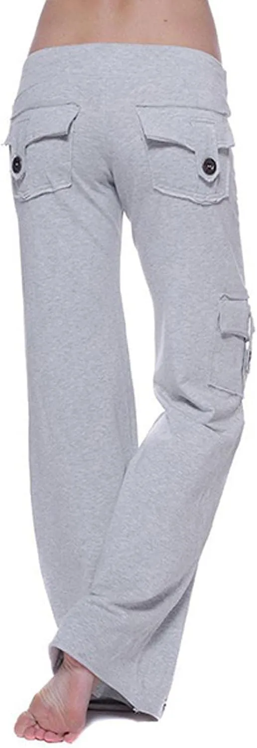 Palazzo Pants for Women Yoga Wide Leg Pants High Waisted Cargo Pants Casual Elastic Waist Pants with Pockets