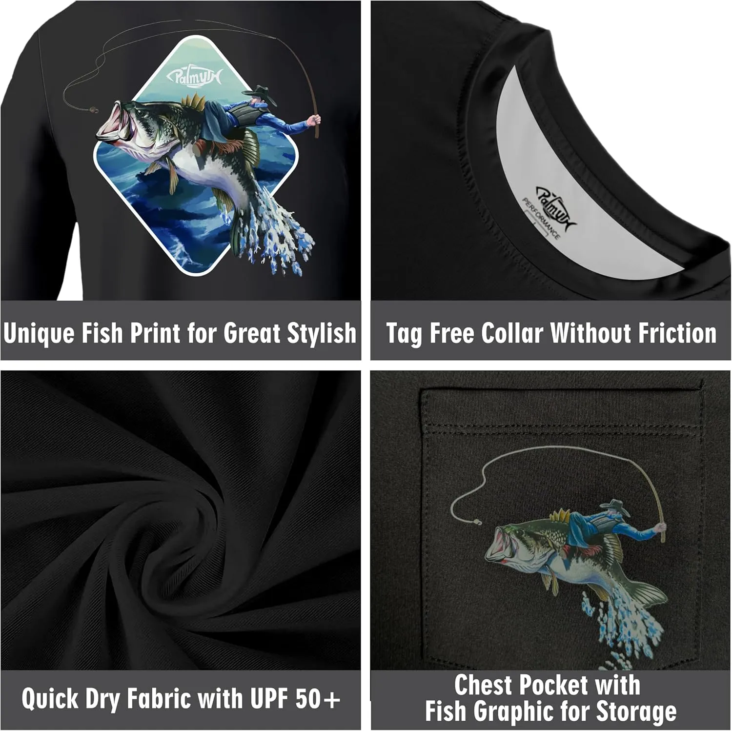 Palmyth Fishing Shirts for Men Long Sleeve UPF 50  T Shirt Sun Protection Tee