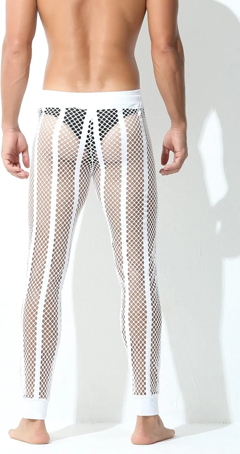 Panegy Men's Fishnet Legging Pants & Shorts Mesh Drawstring Loose Lounge Pants Swim Shorts