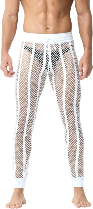 Panegy Men's Fishnet Legging Pants & Shorts Mesh Drawstring Loose Lounge Pants Swim Shorts