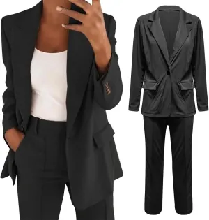 Pants Suits for Women Dressy 2 Piece Casual Plus Size Open Front Blazer Pant Suit Set Wedding Prom Work Business Suit