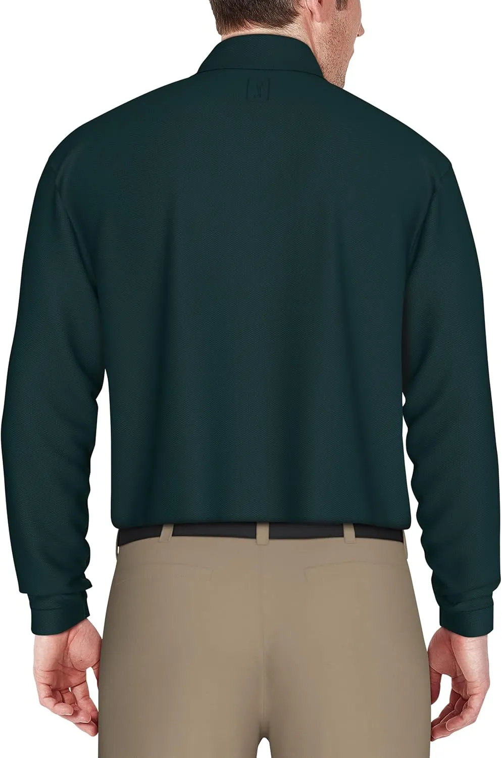 PGA TOUR Men's Jacquard Long Sleeve Golf Polo Shirt, 3-Button Placket, Ribbed Cuffs, Lightweight, Breathable, Versatile Style