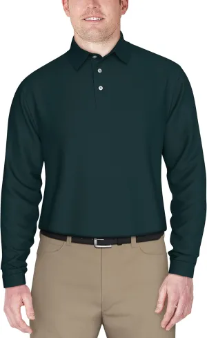 PGA TOUR Men's Jacquard Long Sleeve Golf Polo Shirt, 3-Button Placket, Ribbed Cuffs, Lightweight, Breathable, Versatile Style