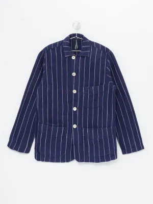 PIN STRIPE HEAVY LINEN CHORE NAVY WHITE