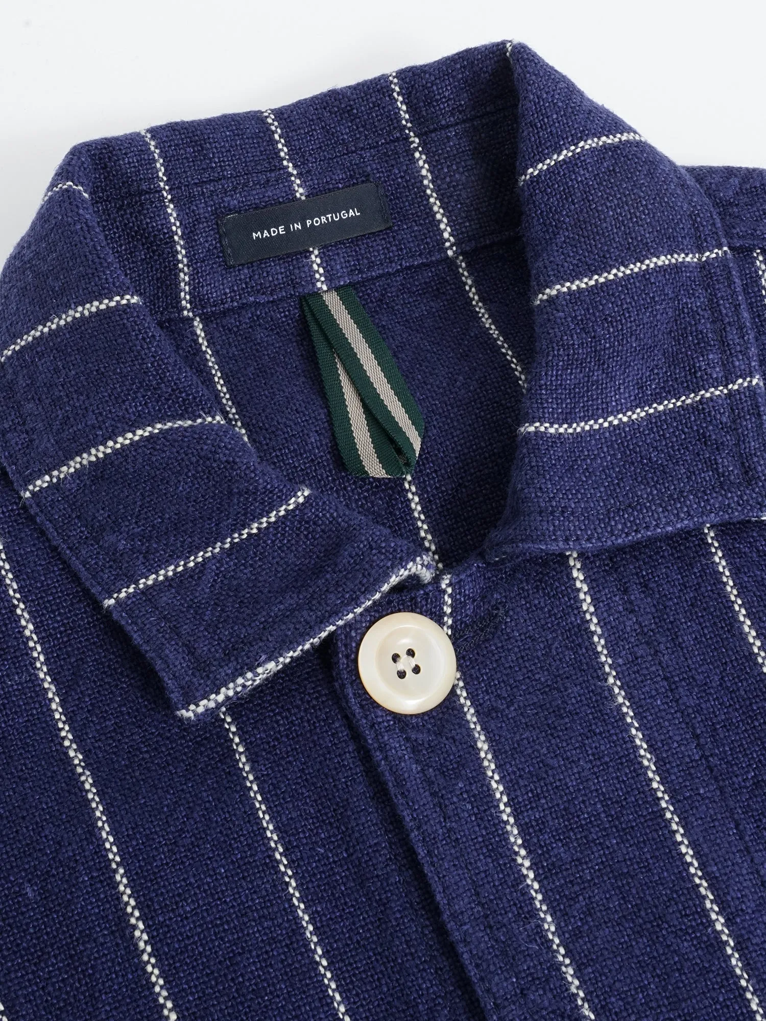 PIN STRIPE HEAVY LINEN CHORE NAVY WHITE