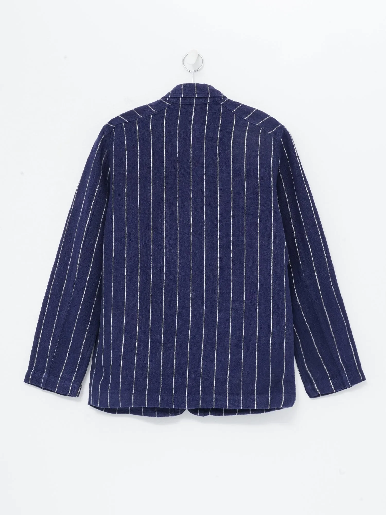 PIN STRIPE HEAVY LINEN CHORE NAVY WHITE