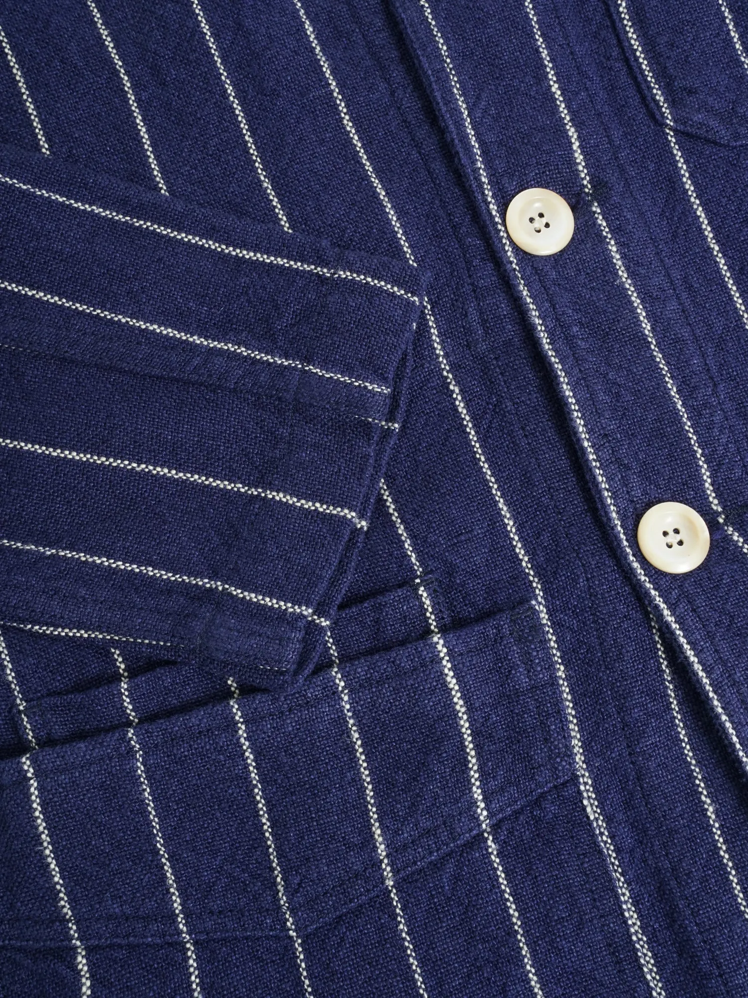 PIN STRIPE HEAVY LINEN CHORE NAVY WHITE