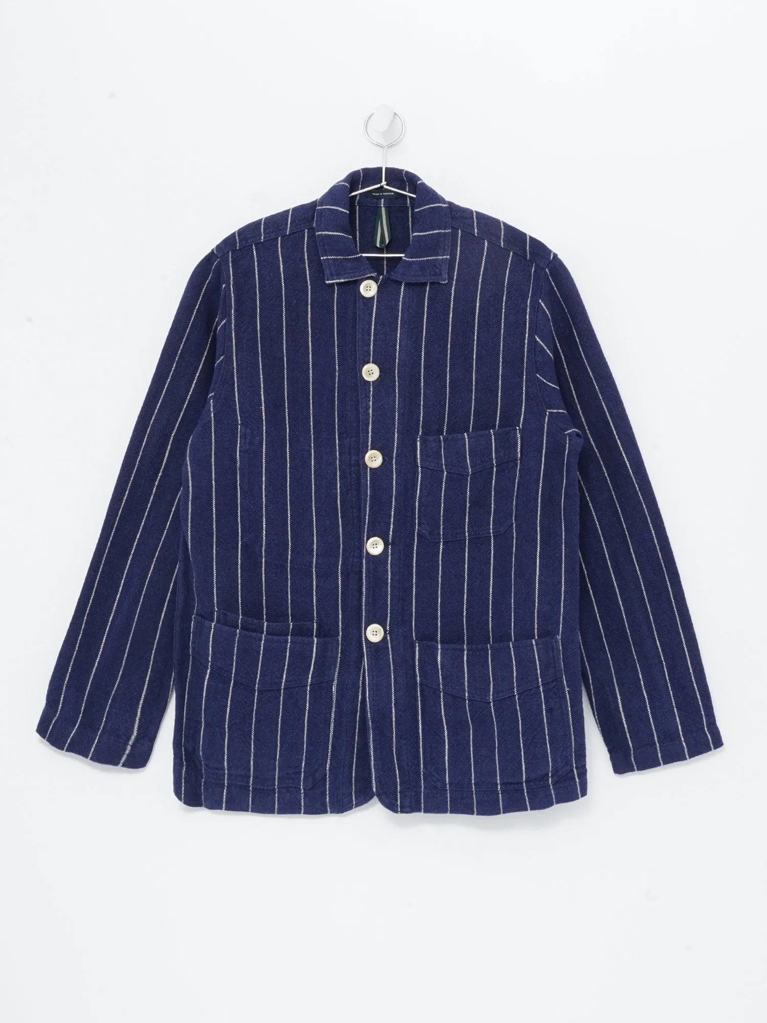 PIN STRIPE HEAVY LINEN CHORE NAVY WHITE