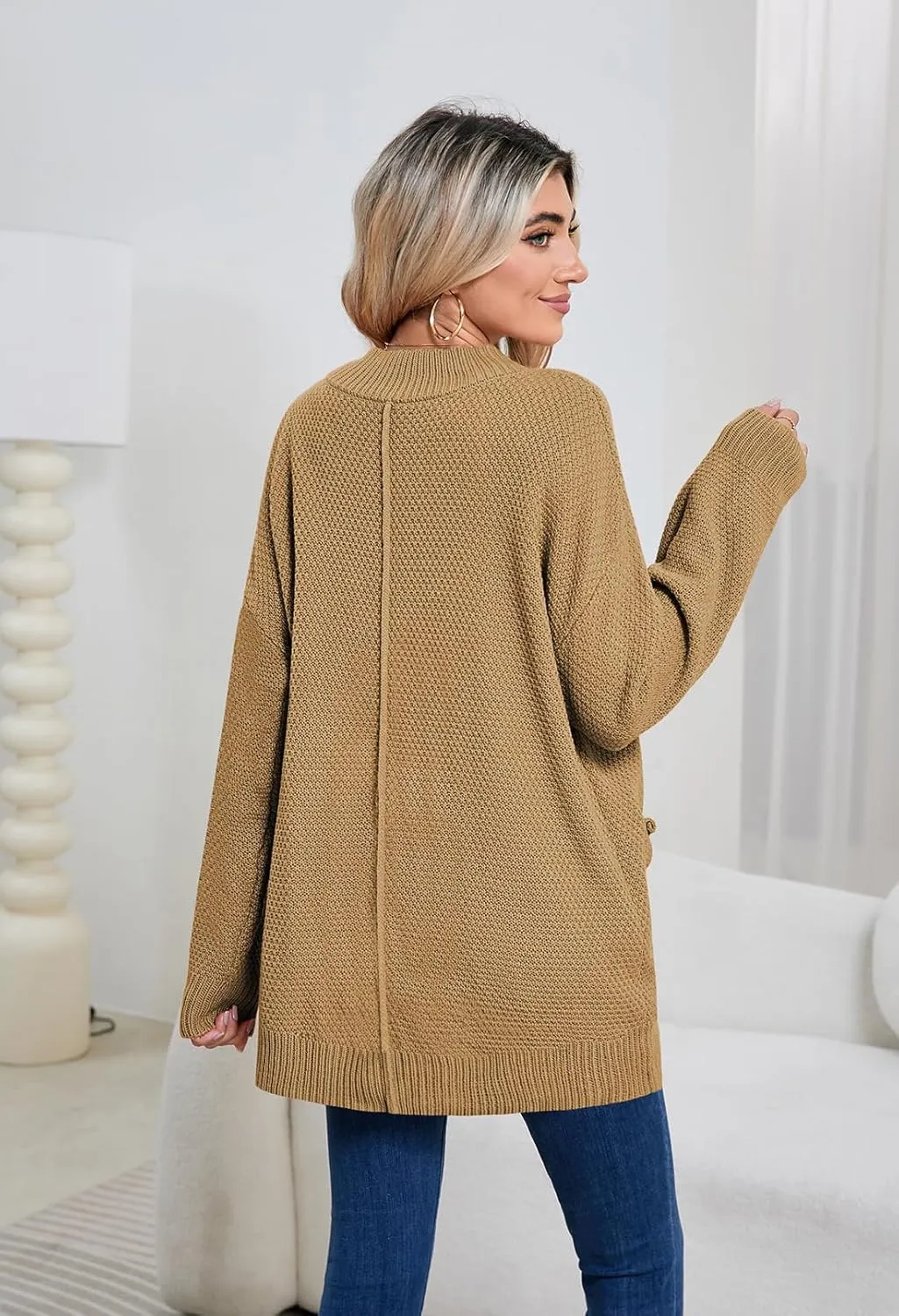 Pink Queen 2024 Fall Sweater Cardigan for Women Long Sleeve Button Down Open Front Oversized Cardigans with Pockets