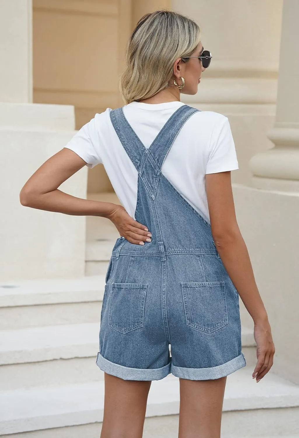 Pink Queen Women's Denim Shortalls Casual Adjustable Straps High Waist Bib Jeans Overalls Shorts Romper with Pockets