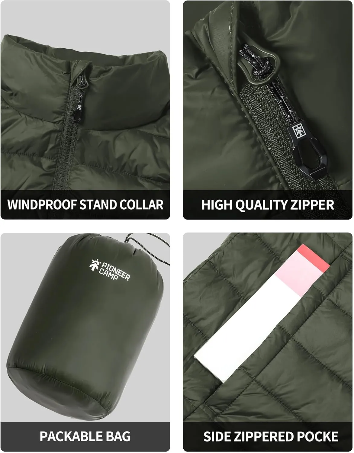 Pioneer Camp Men's Lightweight Puffer Vest Packable Water-Repellent Warm Quilted Sleeveless Outerwear for Work Casual Travel