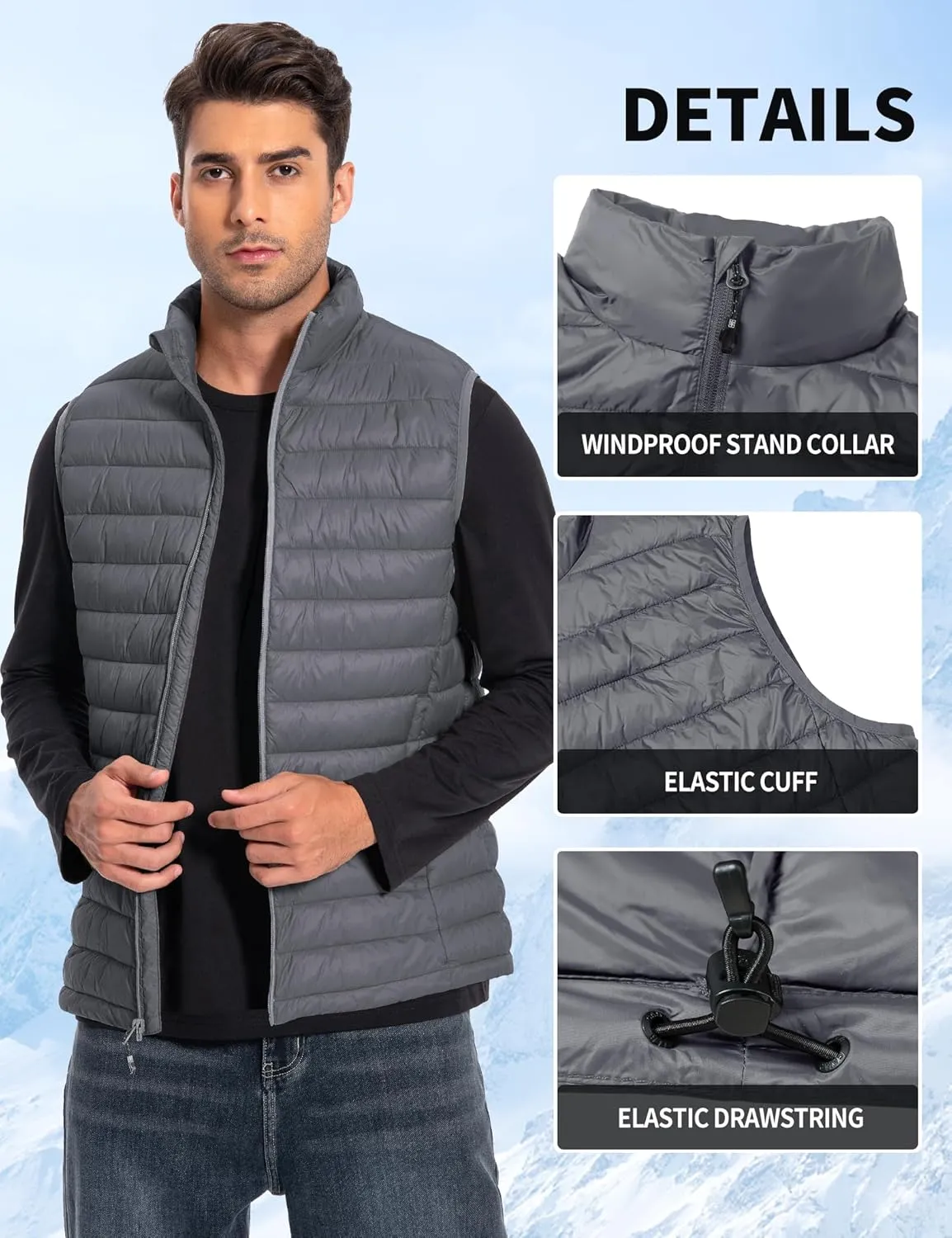 Pioneer Camp Men's Lightweight Puffer Vest Packable Water-Repellent Warm Quilted Sleeveless Outerwear for Work Casual Travel