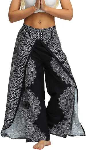 Plustrong Womens Slit Wide Leg Pants Casual Hippie Beach Boho Pilate Flowy Palazzo Yoga Pants