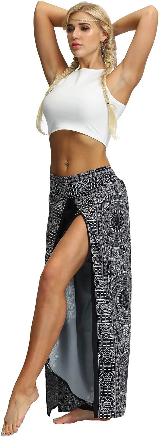 Plustrong Womens Slit Wide Leg Pants Casual Hippie Beach Boho Pilate Flowy Palazzo Yoga Pants