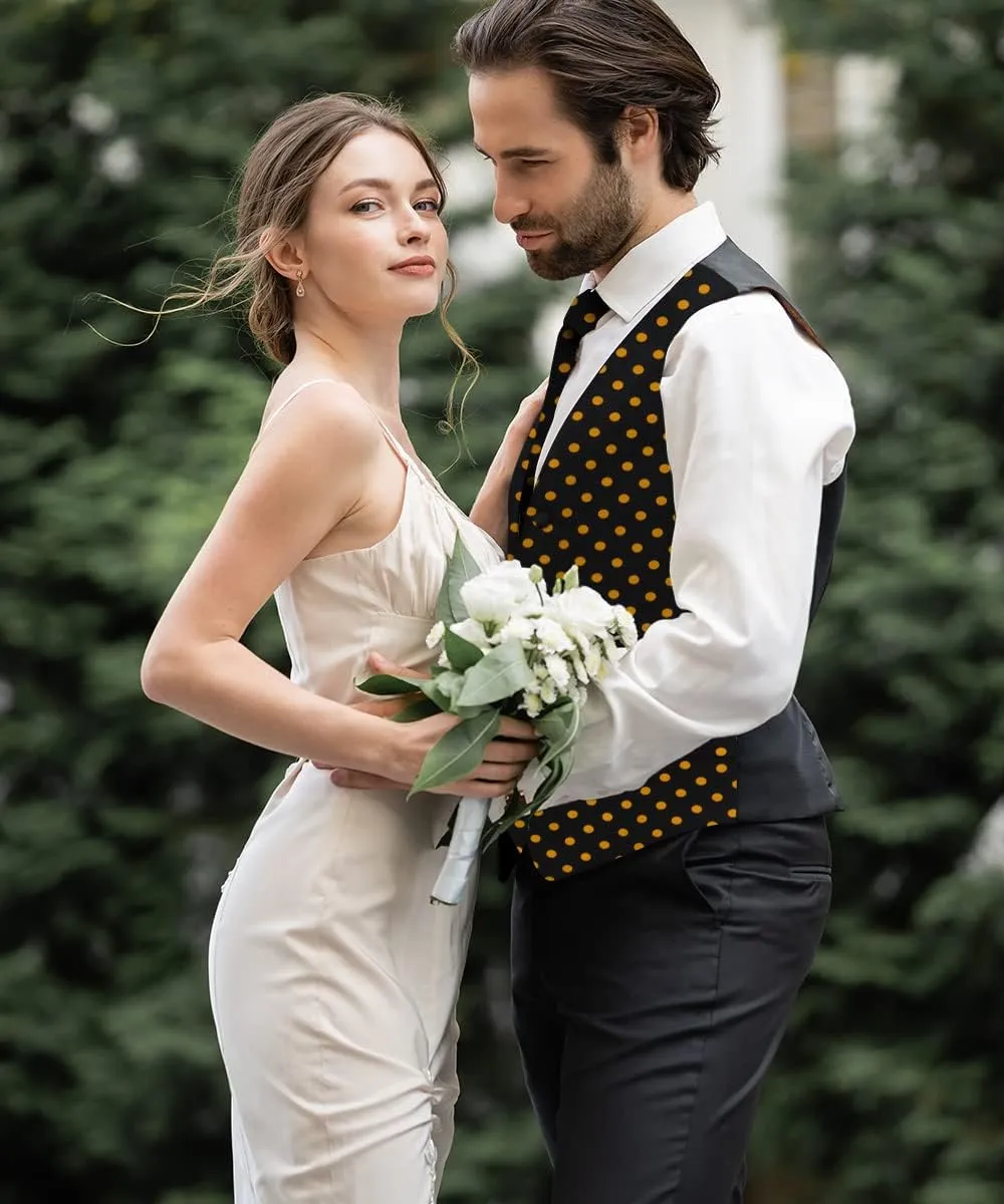 Polka Dot Suit Vest for Men Set of 4 - Vest, Necktie, Bow Tie & Pocket Square