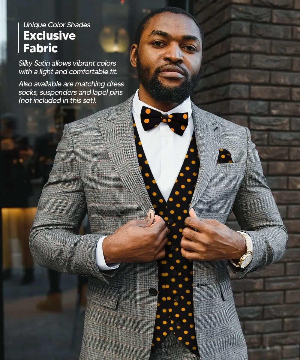Polka Dot Suit Vest for Men Set of 4 - Vest, Necktie, Bow Tie & Pocket Square