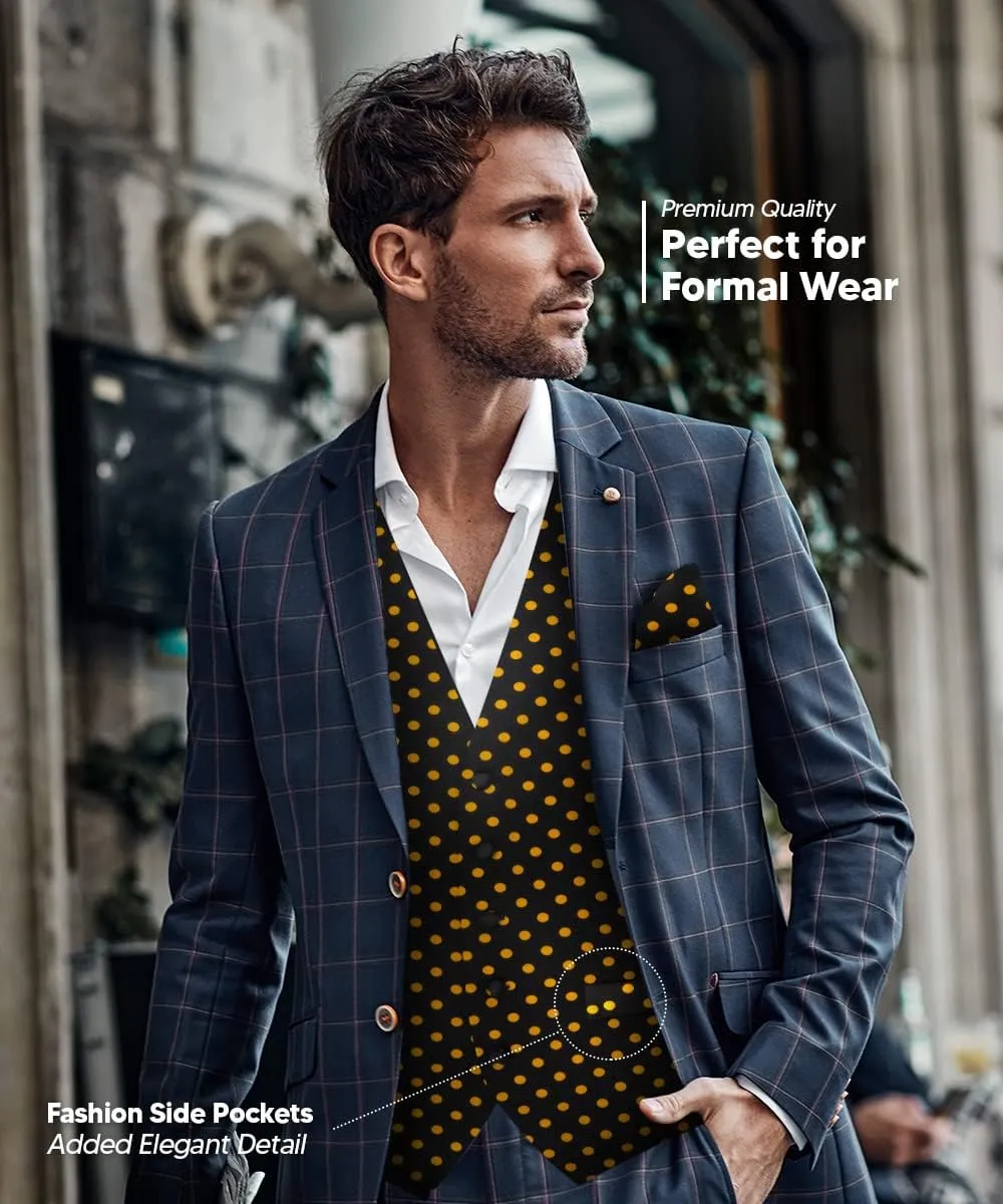 Polka Dot Suit Vest for Men Set of 4 - Vest, Necktie, Bow Tie & Pocket Square